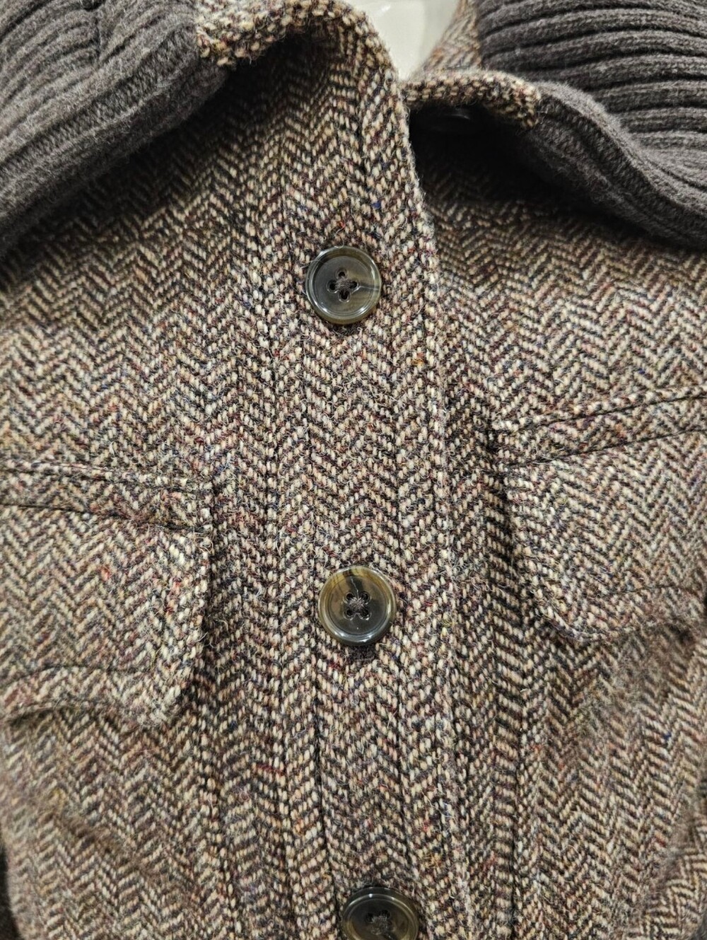 BANANA REPUBLIC Women Ava Tweed Brown Herringbone Wool Blend Bomber Jacket XS - Picture 2 of 9